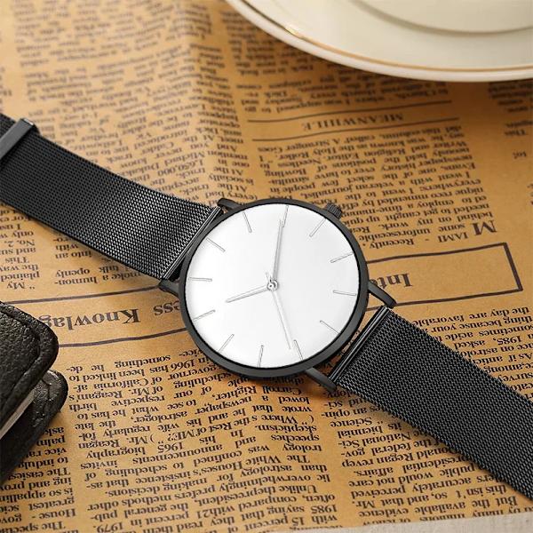 Mode Minimalistisk Herr Ultra Tunna Klockor Enkla Herr Business Rostfritt stål Mesh Bälte Quartz Watch Casual Man Watch Black White