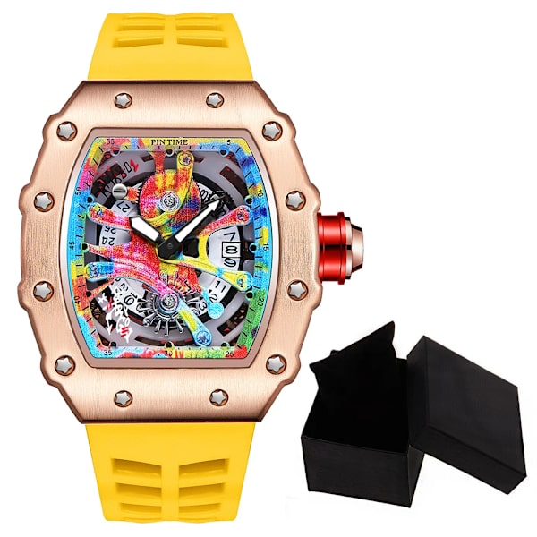 Modern design watch Sport lysande vattentät militärautomatisk watch för man pojkar Silikonrem Tonneau-urtavla QT336-6 with box