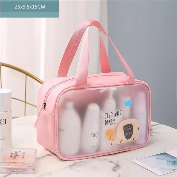 Kvinnor Transparent Vattentät PVC kosmetikaväska Bärbar Nödvändig kosmetisk väska Organizer Mode små stora toalettväskor Medium  pink