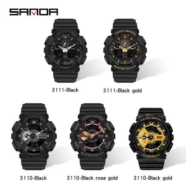 Sanda nya multi-funktion Luminous Sport Electronic Watch dykning med lyft hand lampa watch mode INS vind 3110 gold