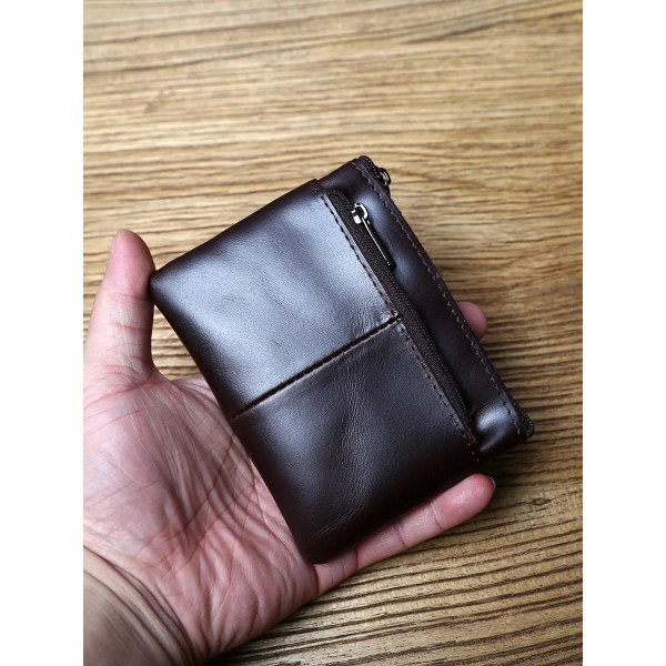 NZPJ Herr Läder Blixtlås Myntplånbok Första lager Kohud Mini Kort plånbok Handväska Byt plånbok Coffee color
