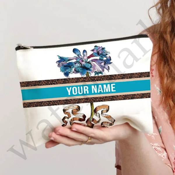 Anpassa namn Kosmetikväska Anpassad mode Leopard Blomma Resor Kosmetisk Organizer Damsminkväska Design Lyxväska påse Clear