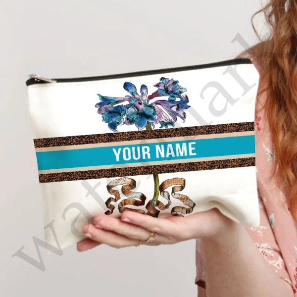 Anpassa namn Kosmetikväska Anpassad mode Leopard Blomma Resor Kosmetisk Organizer Damsminkväska Design Lyxväska påse MULTI