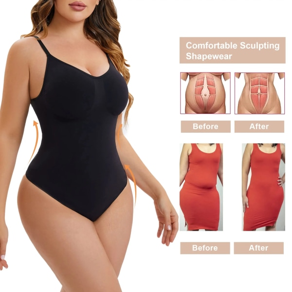 Rygglös bodysuit för kvinnor Magkontroll Shapewear Seamless Sculpting Body Shaper String linne Shaper Slimming för underkläder Black XXXL