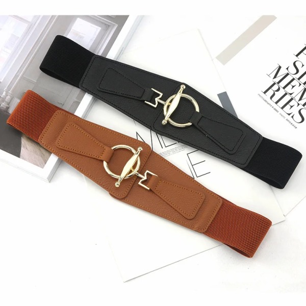 Kvinnors brett bälte Gotiskt mode PU-läder Kvinnlig snörning Korsettbälten Mode Matchande kjol Trend Elastiskt bälte Accessoarer black
