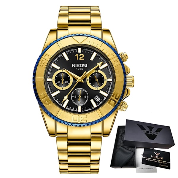 NIBOSI Casual Sport Herrklockor Chronograph Stainless Diver Watch Armbandsur Big Dial Quartz Clock Luminous Relogio Masculino B