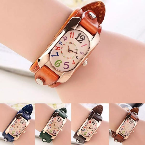 Mode Casual Damklocka Kunstläder Diamantband Avlångt case Quartz Watch kvinnor Red