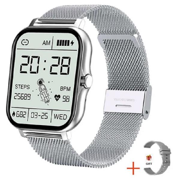 ny Smart Watch Herr Dam Present Sport Fitness Hälsa Pris Monitor call Digital Smartwatch Armbandsur klockor metall telefon Silver(.1473)