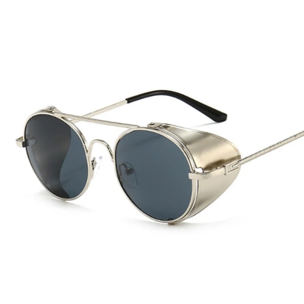 Runda solglasögon Man Kvinna Märkesdesigner Vintage solglasögon Klassiska glasögon för körning Metal Steampunk Retro Oculos De Sol Silver Gray other