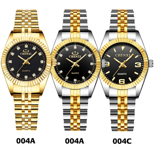 CHENXI Luxury Style Watch i rostfritt stål Kvartsklockor Vattentät Diamant Kvinna Armbandsur Mode Elegant Damklocka 004A Calendar White