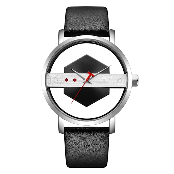 Unik Creative Halv Transparent Unisex watch klocka För män Kvinnor Par Nörd Snygga Läder Armbandsur Mode Quartz watch QT290-4