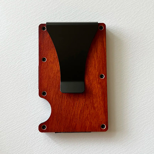 Slimma plånböcker för män Smart Minimalistisk Tunn Plånbok Hane Metall Kolfiber Aluminium RFID Lyx Designer Korthållare 2022 Handväska wood reddish clip