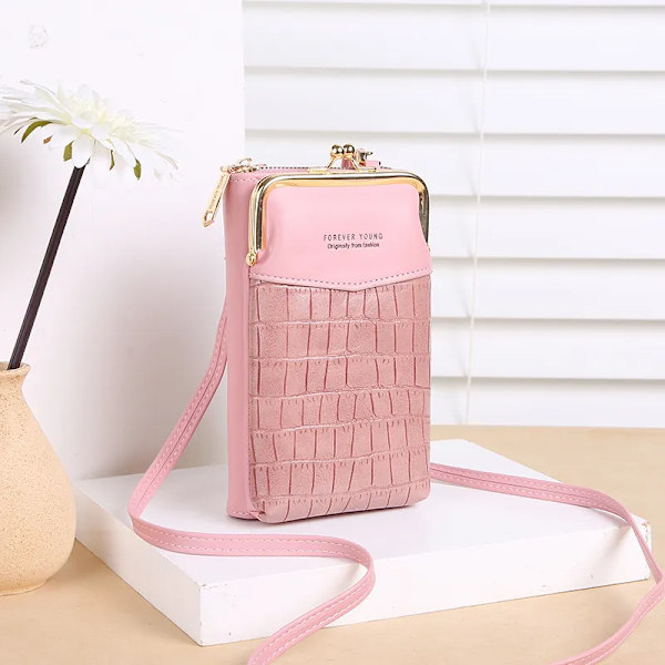 NYTT Mode Stenmönster Crossbody-väska Dam PU-läder Lyx Samll Telefonficka Damväska Axelväskor Handväskor A-Pink