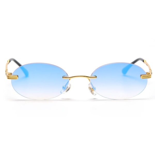 Peekaboo retro ovala solglasögon kantlös man blå spegel guld metall manliga glasögon runda ramlösa kvinnor presentartiklar av hög kvalitet gold lens as show in photo