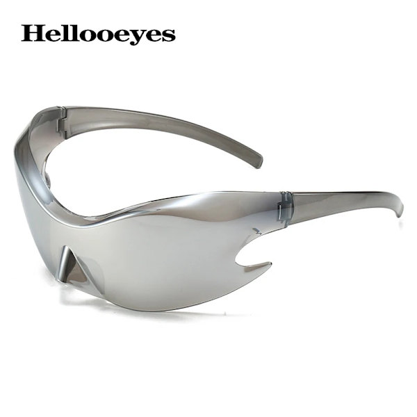 Lyxmärke Sport Punk Y2K Solglasögon Kvinnor Män Unika Goggle One Piece Solglasögon för män Silver Hip Hop nyanser UV400 C7 Mirror Green