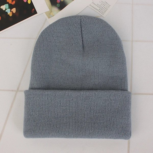 Mössa Vinter för Kvinnor Män Pojkar Flickor Virkad Skullies Hatt Enfärgad Unisex Höststickad Mössa Cap Vilda Tillbehör light grey Head 45-60cm