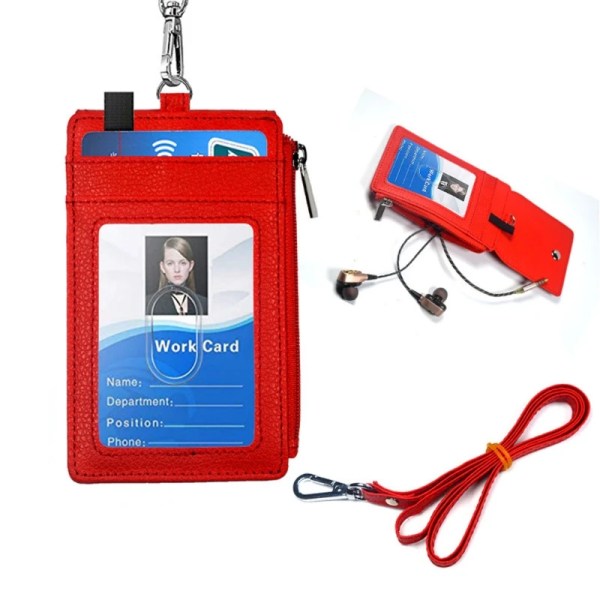 Kontor unisex PU-läder ID-bricka Korthållare plånbok med 5 kortplatser 1 sido RFID-blockeringsficka med halsbandsrem Brown