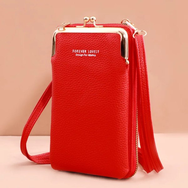 3 stilar kvinnor väskor mjuka läder plånböcker Pekskärm mobiltelefon handväska Crossbody axelrem handväska för dam Red 2