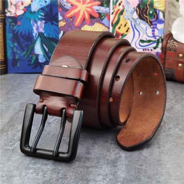 Superbredt 4,2 cm lyxigt tjockt äkta läder Herrbälte Dubbelt spänne Bälte Ceinture Läderbälte Herr Jeans Byxbälte MBT0018 MBT0018  REDBROWN 110cm