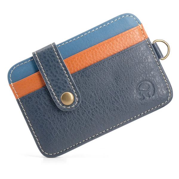 Retro unisex ung smal minimalistisk plånbok Kohud Läder VIP ID Kreditkortshållare Kort handväska Läder Bank Multi Slot Card Navy Blue