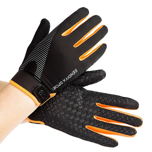 Män Cykelhandskar Full Finger Touch Screen Motorcykel Cykel Mtb Cykel Handskar Gym Träningshandskar Utomhusfiske Hand Guantes Black Orange M