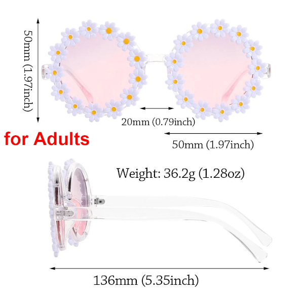 Mode Daisy Flower Solglasögon för kvinnor Retro Blomma Runda Solglasögon Roliga Disco Festival Festglasögon Vuxna Sommarskydd Gradient Pink