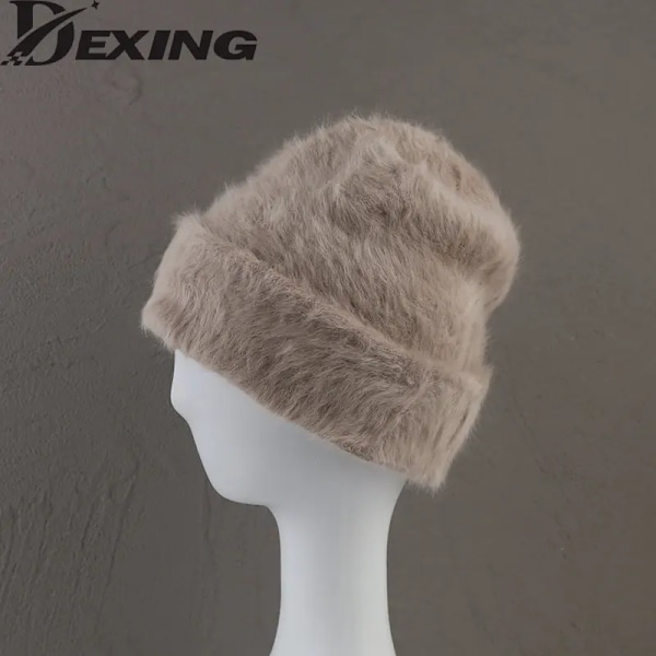 Angora Vintermössa för Kvinnor Stickad Fluffig Beanie Dammode Varm Plysch Skalle Kvinnors Tjocka Fleecehattar royal blue One Size (Stretch)