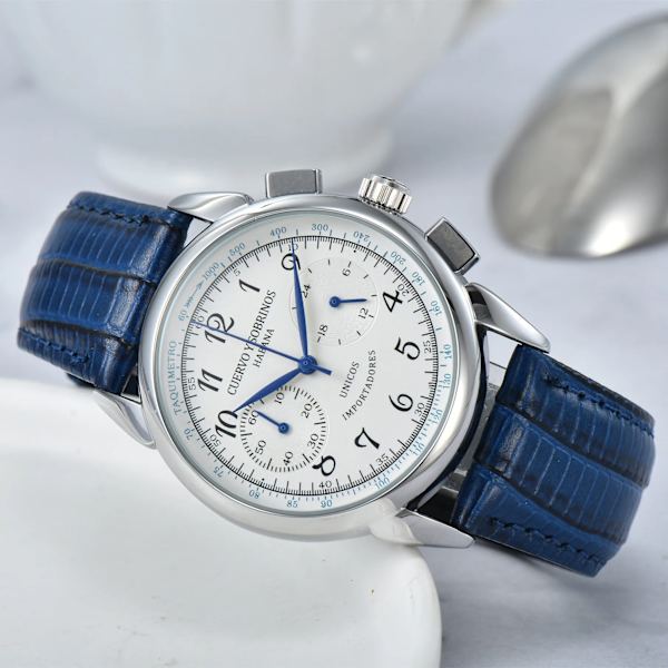 CYS-Historiador Watch Multifunktionell Lyx Date Watch Mode Klassisk Top Läderrem Vattentät Kvarts Watch blue
