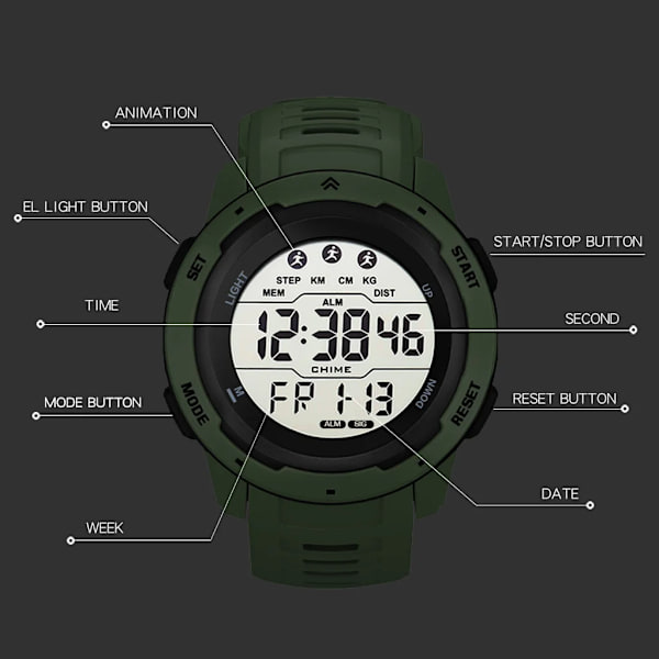 SYNOKE Herrklocka Watch Big Dial Digital watch Vattentät väckarklocka LED militärklockor för män Relogio Masculino Red