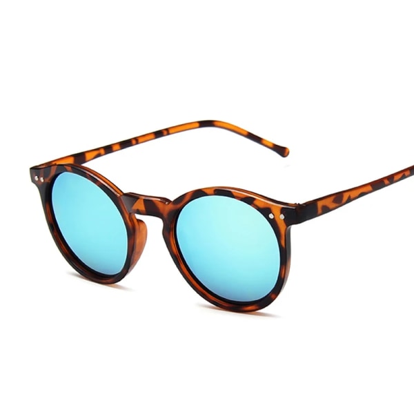 Varumärke Designer Runda solglasögon Kvinna Vintage Retro Kvinnliga Solglasögon Färgglada Spegel Klassisk Gradient Svart Leopard Oculos Leopard Gold