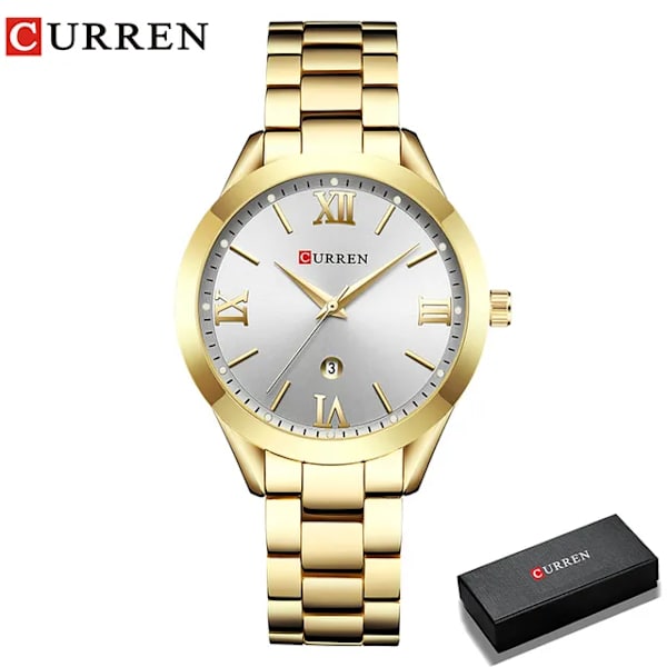 CURREN Watch För Dam Mode Retro Dam Watch Vattentät Stål Watch För Dam Jul Relógio Feminino 9007 gold white box