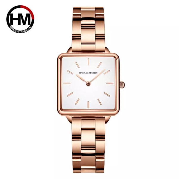 2021 New Arrival Full Solid Rostfritt Stål Fyrkantig Urtavla Japan Movement Quartz Gift Rose Gold Dam Top Brand Klockor för kvinnor 108-H-ZJFF