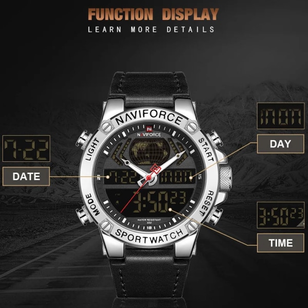 NAVIFORCE Lyx Herr Sportklockor Militär Vattentät Digital Alarm Chronograph Quartz Armbandsur Manklocka Relogio Masculino GBLBNBOX