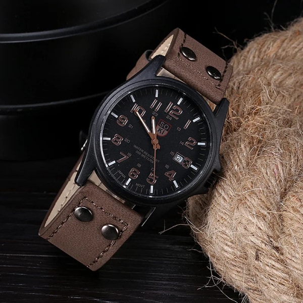 1 st Herr Circular Pointer Watch Läder Military Sports Date Quartz Watch Herr Green