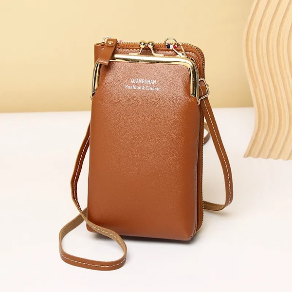 Kvinnor Telefon Crossbody Väska Pu Läder Mini Shoulder Messenger Bag Rese Bärbar myntväska Kortväska Väskor för flickor Plånböcker Brown