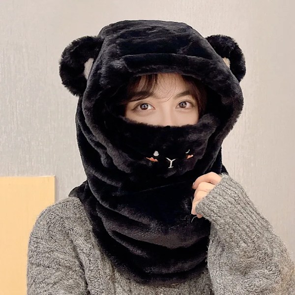 Vinter Söta Björnmössa Utomhus Ridning Skidåkning Tjockare Vindtät Varm Mask Plysch Ny Koreansk Version Yellow 55-59cm