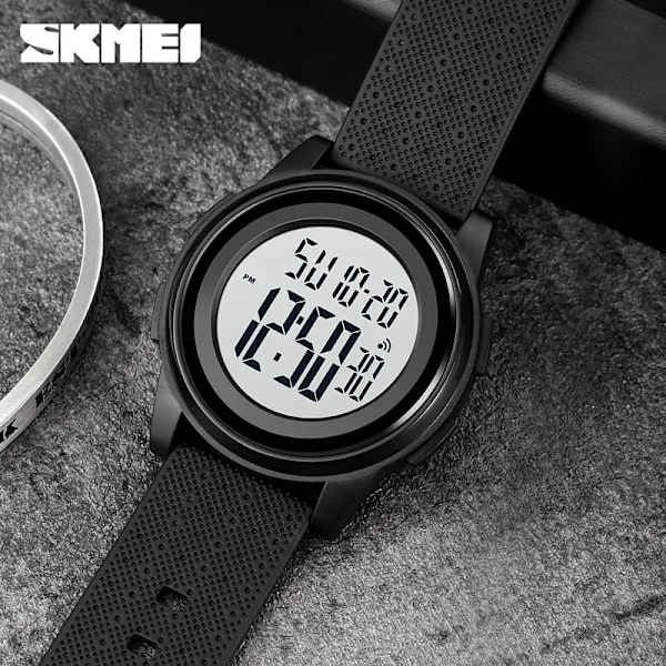 Digital armbandsur LED-ljus Chrono Väckarklocka 5Bar Vattentät Mode Casual Herr Sportklockor SKMEI Relojes Hombre Black Black