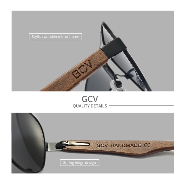 GCV 2022 Nya handgjorda trä pilotsolglasögon polariserade herrglasögon UV400 skyddsspegel glasögon valnöt trä Oculos G369 Green Polarized