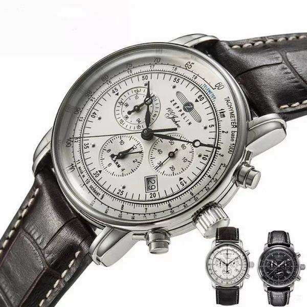 Ny Zeppelin Watch Top Vattentät äkta läder Business Casual Quartz Watch Herr tre ögon multifunktionell kronograf Type 3
