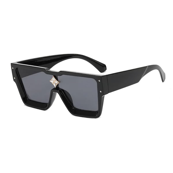 SHAUNA Lyx Kristall Oversized Kvinnor Fyrkantiga Solglasögon Trendande män Nyanser UV400 Glossy Black Grey as the picture