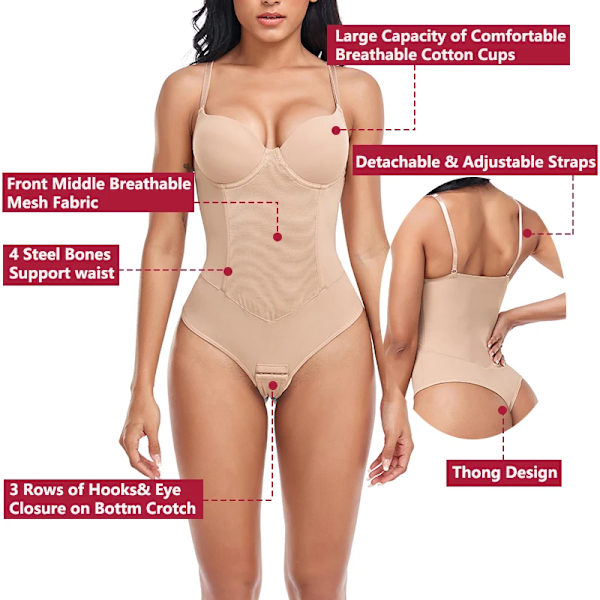 Sexiga inbyggda bh-trosor Bodysuit Shapewear kvinnor Mesh Body Shaper med 4 stålben Smal magkontroll Underkläder Mesh korsett Black L