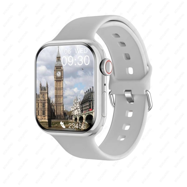 Watch 9 Smart Watch Herr Kroppstemperatur BT Call NFC Always on Display Fitness Women Series 8 Smartwatch för Apple Android Silver