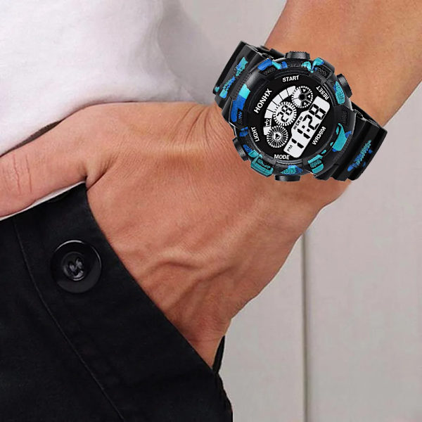 Militär watch för män Sport LED elektronisk watch för män Fitness Väckarklocka Multifunktionell armbandsur Montre Homme Blue 3