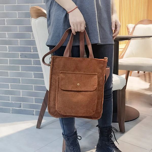 Retro Corduroy Kvinnor Handväskor Stor Kapacitet Messenger Toes Dammode Enkel Designer Dragkedja Shoulder Vild tygväska White