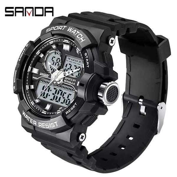 SANDA Vattentät watch Herrklocka LED Digital Quartz Watch Top Märke Lyx Herr G style Luminous Watch Relogio Masculino Black White