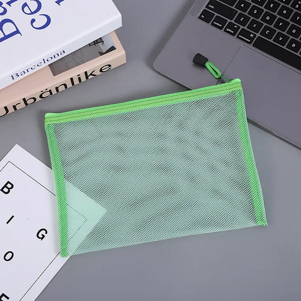 Transparent Synlig Nylon Mesh Makeup Kosmetisk Förvaringsväska Skolkontor Fil Dragkedja Student Penna Test Papper Organizer green A5 (25x18cm)