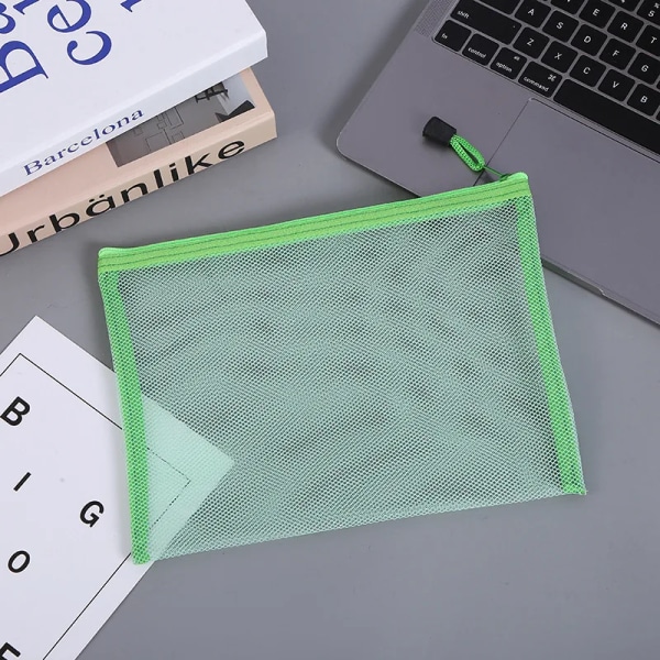 Transparent Synlig Nylon Mesh Makeup Kosmetisk Förvaringsväska Skolkontor Fil Dragkedja Student Penna Test Papper Organizer green B6 (23x15cm)