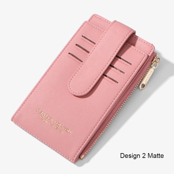 RFID Kvinnor Korthållare Mjukt läder Myntväska Plånböcker Kvinnliga Kreditkort Plånbok Dam Dubbel Dragkedja Mini Clutch Väskor Design2 Dk Pink