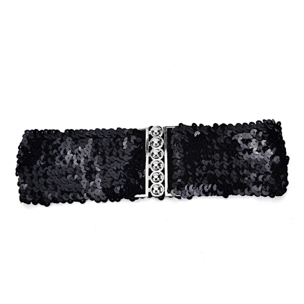 Mode Metallic Paljett Dam Klänning Bälten Cool Punk Shinny Cummerbund Elastisk Stretch Bred midjeband Free Ize Bred Stretch Bälte Black
