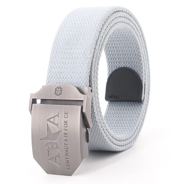 Män och kvinnor Militär canvas bälte metall automatiskt spänne utomhus militär träning taktiskt bälte polis unisex jakt jeans gördel Light grey 130cm